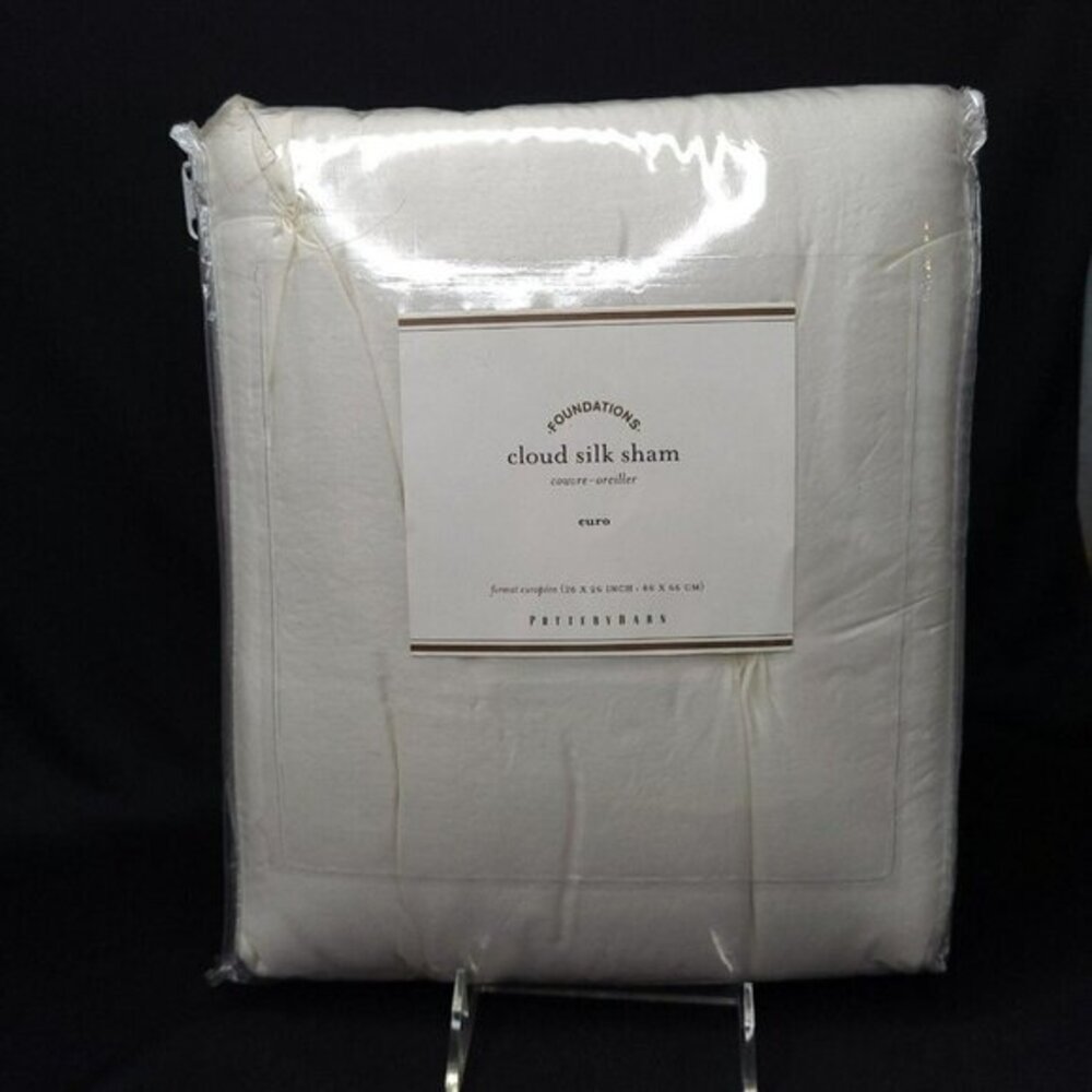 Pottery Barn Pillow Sham Foundations Cotton Silk White Square 26 x 26 Euro New